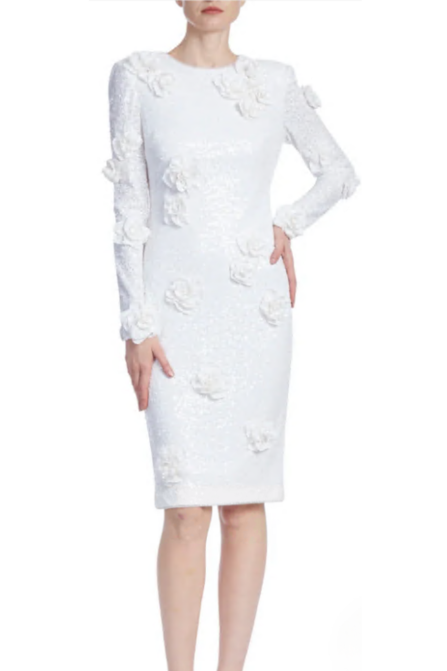 Badgley Mischka Scattered Rosettes Sequin Dress