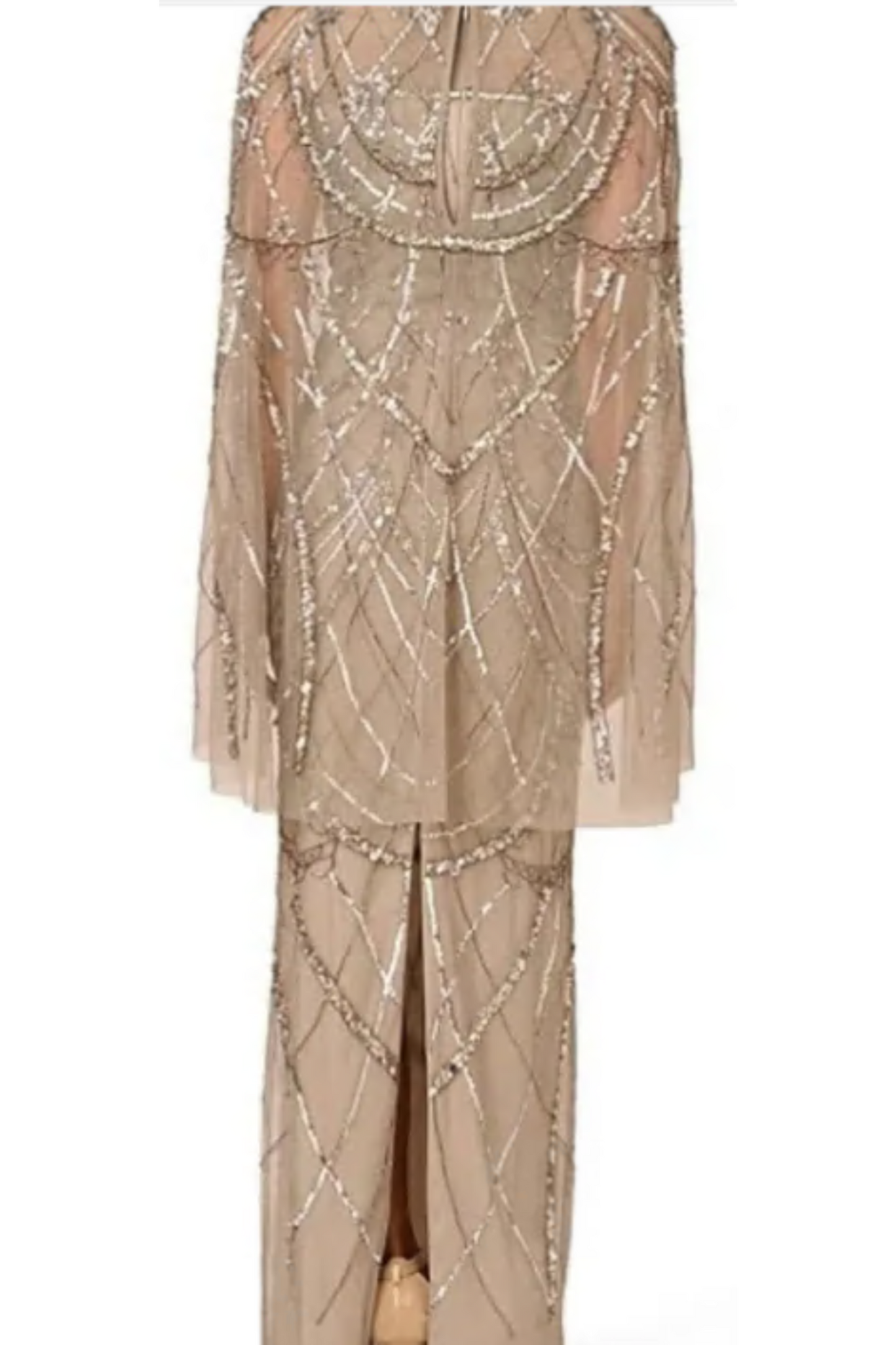 Adriana Papell Sweetheart Boat Neck Cape Sleeve Beaded Mesh Sheath Gown