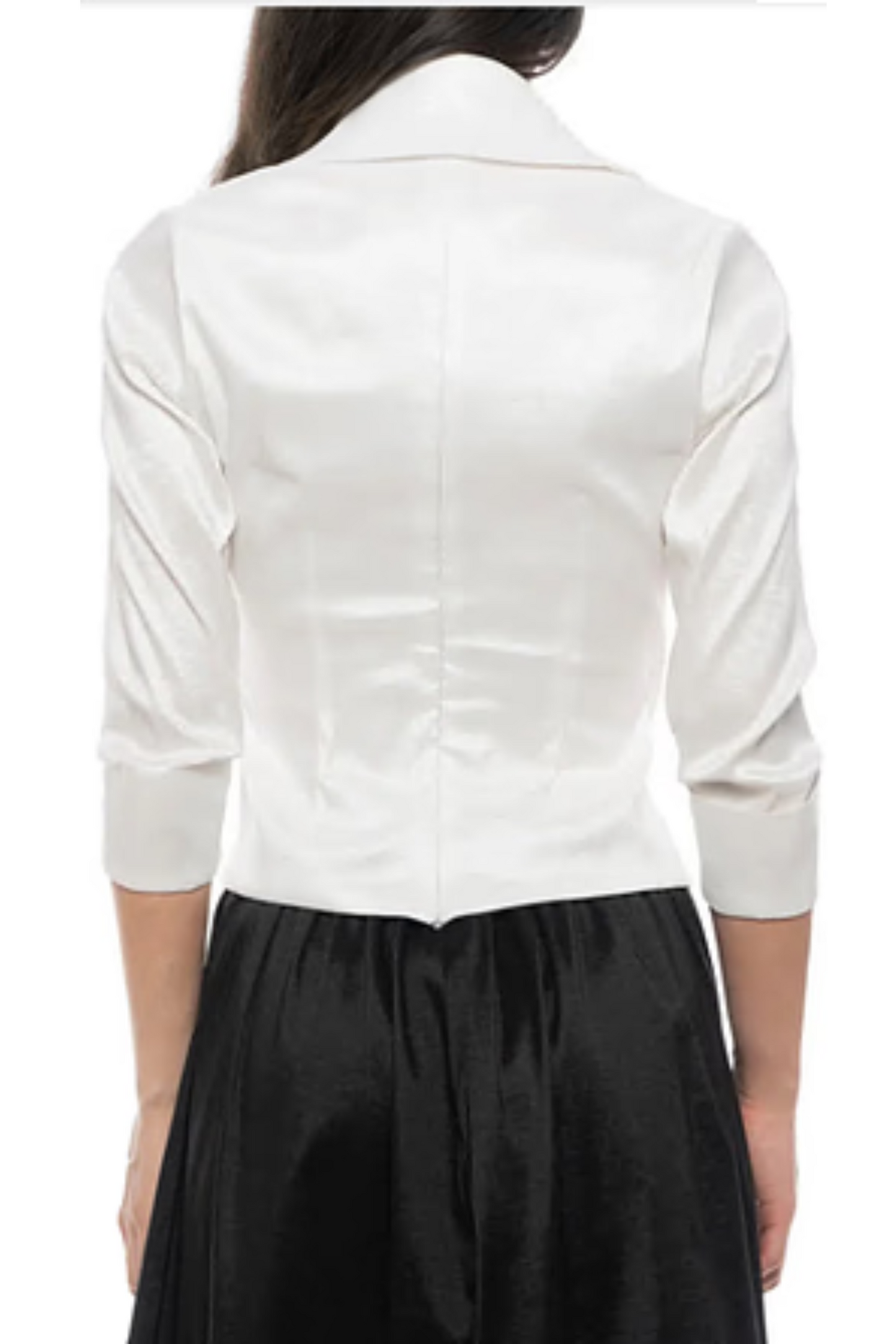 Marina Collared V- Neckline 3/4 Sleeve Taffeta Rhinestone Embellishment Wrap Blouse