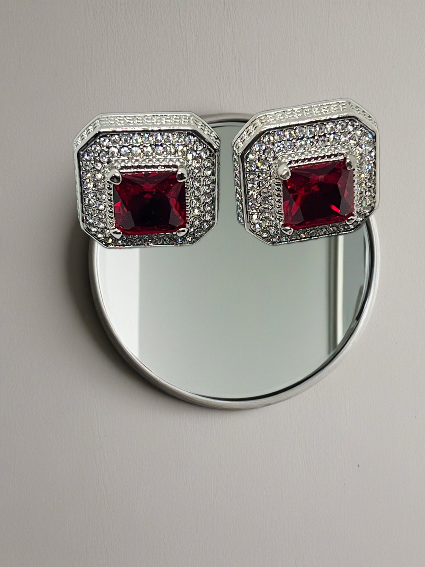 Silver Cuff W/ Red Stones