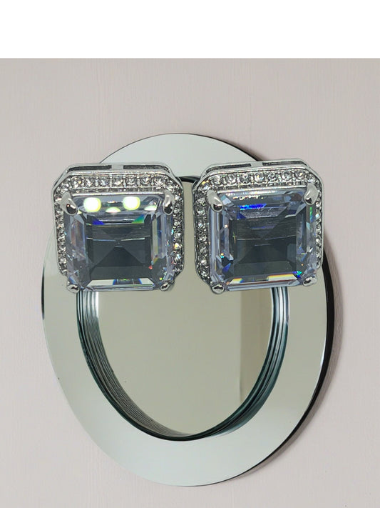 Silver Cuff Links W/ Crystal Stones