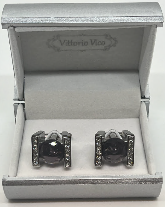 Silver Cuff Links/Purple Stone Accent