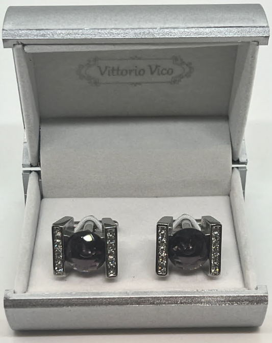Silver Cuff Links/Purple Stone Accent