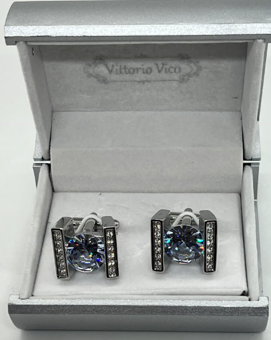 Silver Crystal Cuff Links