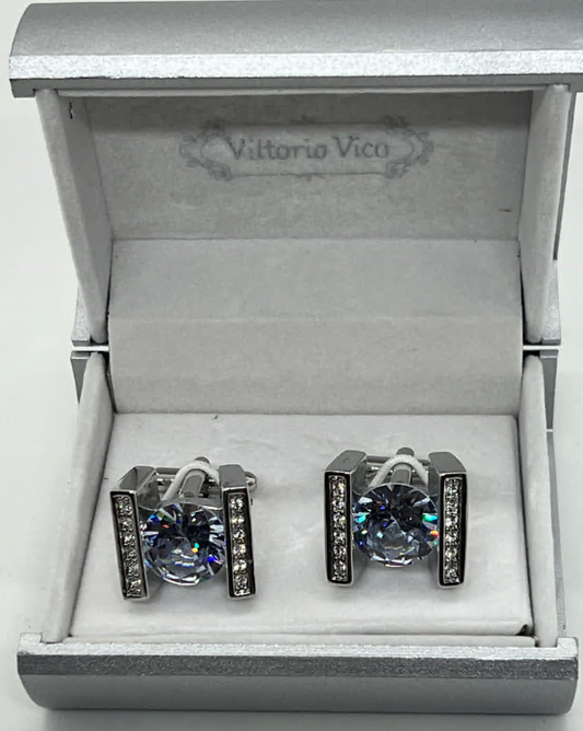 Silver Crystal Cuff Links