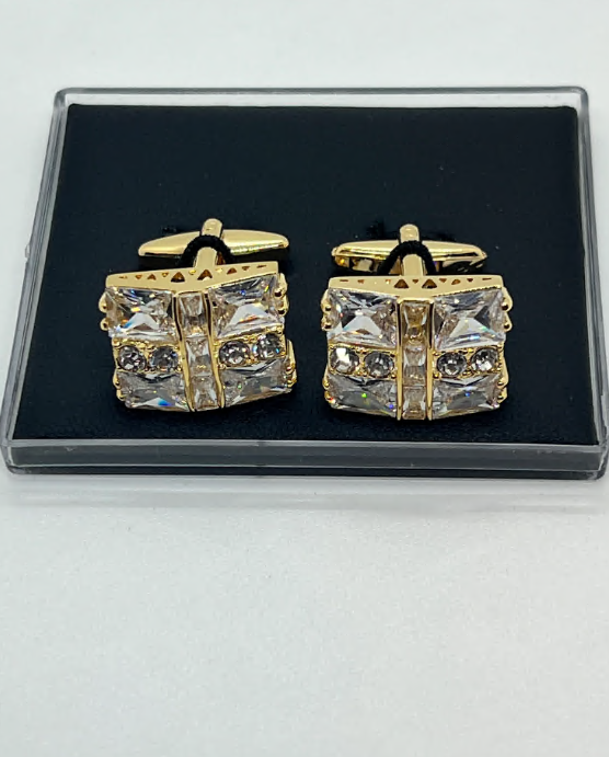 Gold Crystal Cuff Links