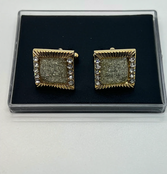 Gold Cuff Links/Silver Crystal Dust Accent