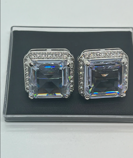 Silver Cuff Links W/ Crystal Stones